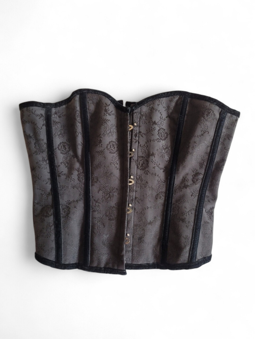 Steel Boned Silk Brocade corset 3XL 34" plus size Black
